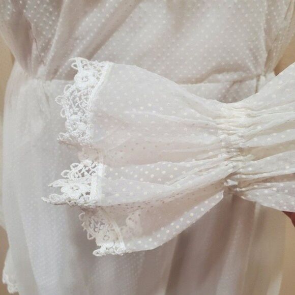 Vintage Ivory Swiss Dot Cottagecore Prairie Lined Dress, Small - Picture 9 of 15